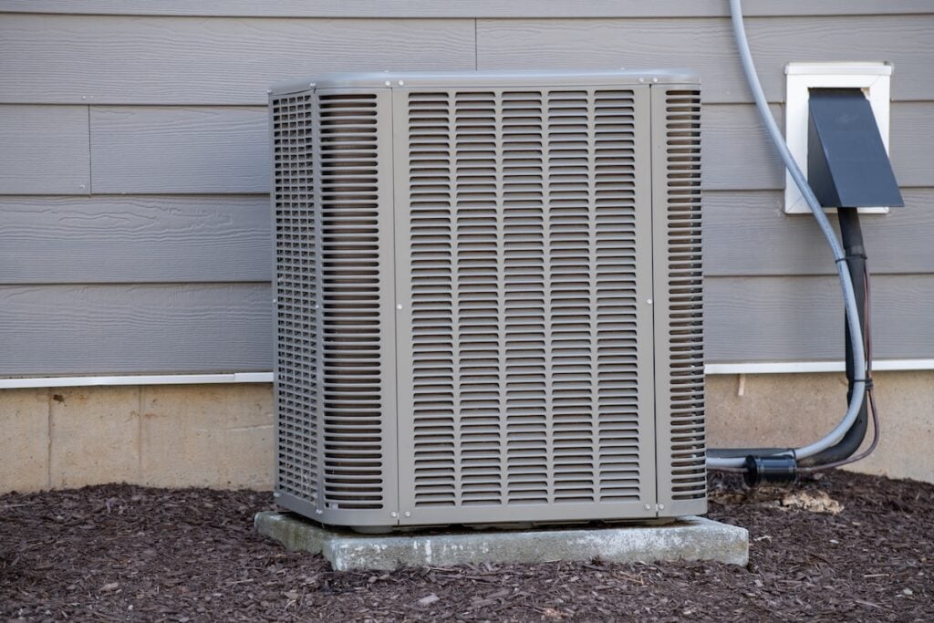 air conditioner near the new house cold fan install supply modern system electrical ac drip pan