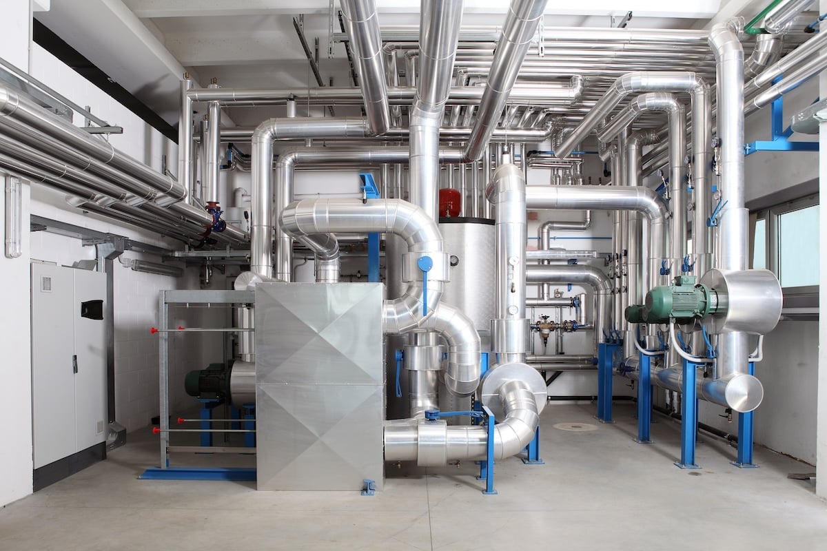 central heating and cooling system control in a boiler room