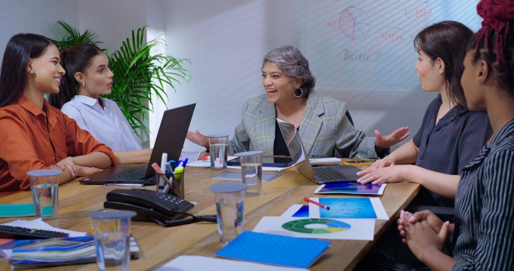 commercial hvac installation group of youn women working inside office team member