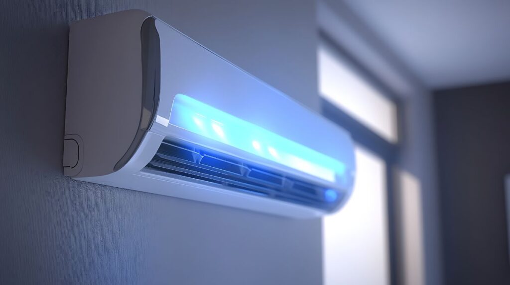 Modern Air Conditioner Unit with UV light Installed on Wall
