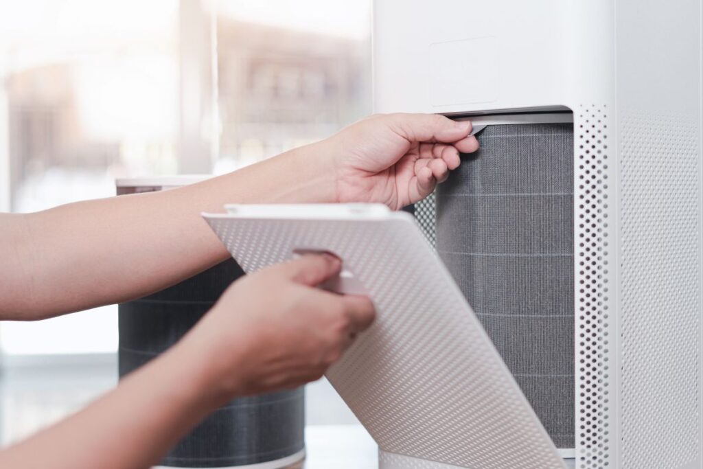 change filter in side air purifier for dust removal efficiency
