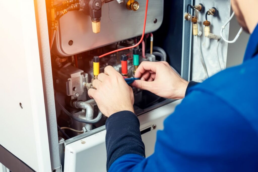 Repairman fixing a broken furnace