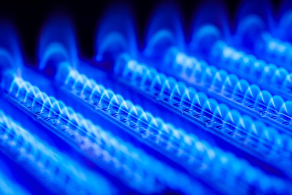propane flame inside gas boiler furnace